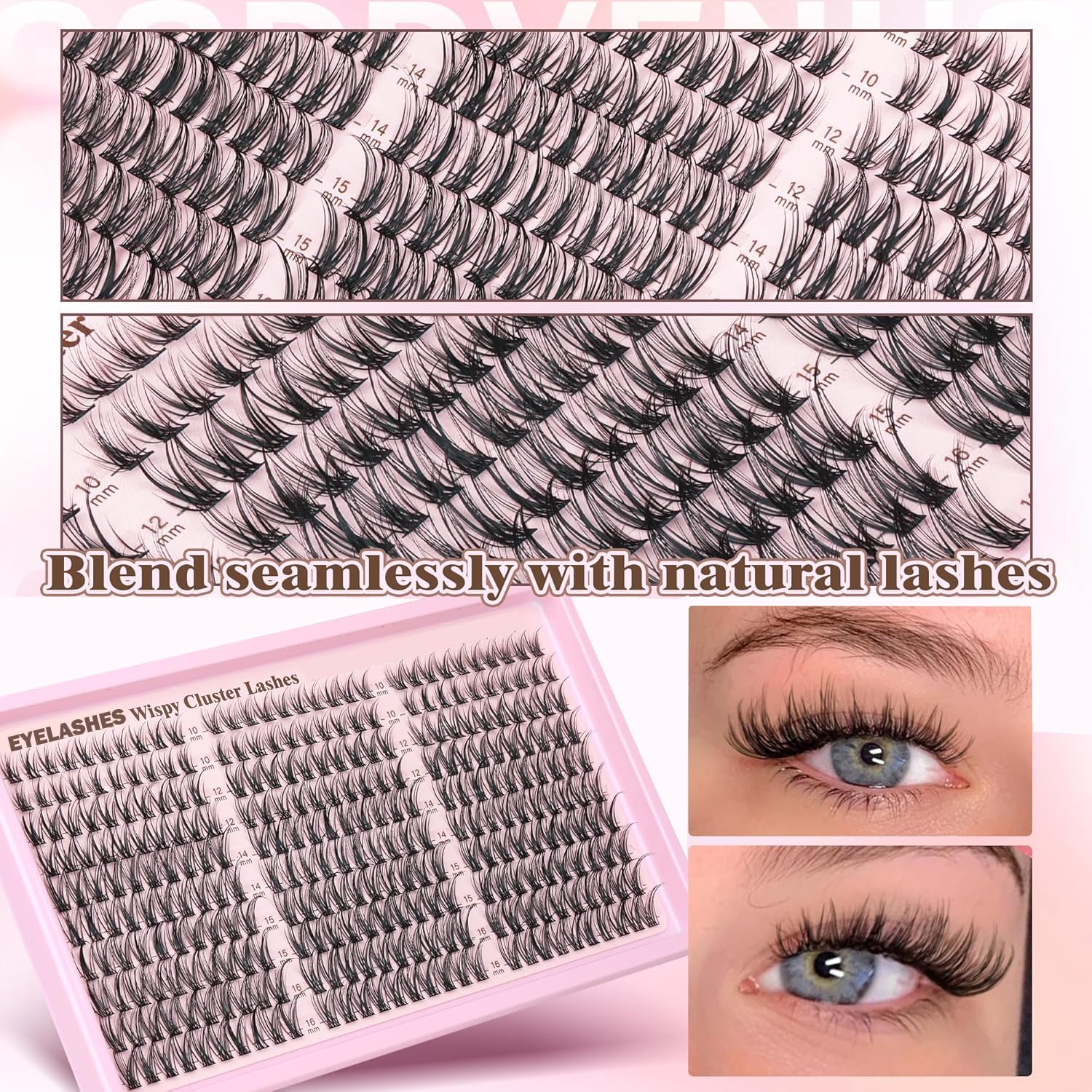 Zestaw do przedłużania rzęs 300 szt. Manga Lash Clusters Niewidoczne taśmy 10-16MIX Zestaw do przedłużania rzęs Wispy Naturalne kępki rzęs 7 dni Lazy Girl przedłużanie rzęs OCHILIMA