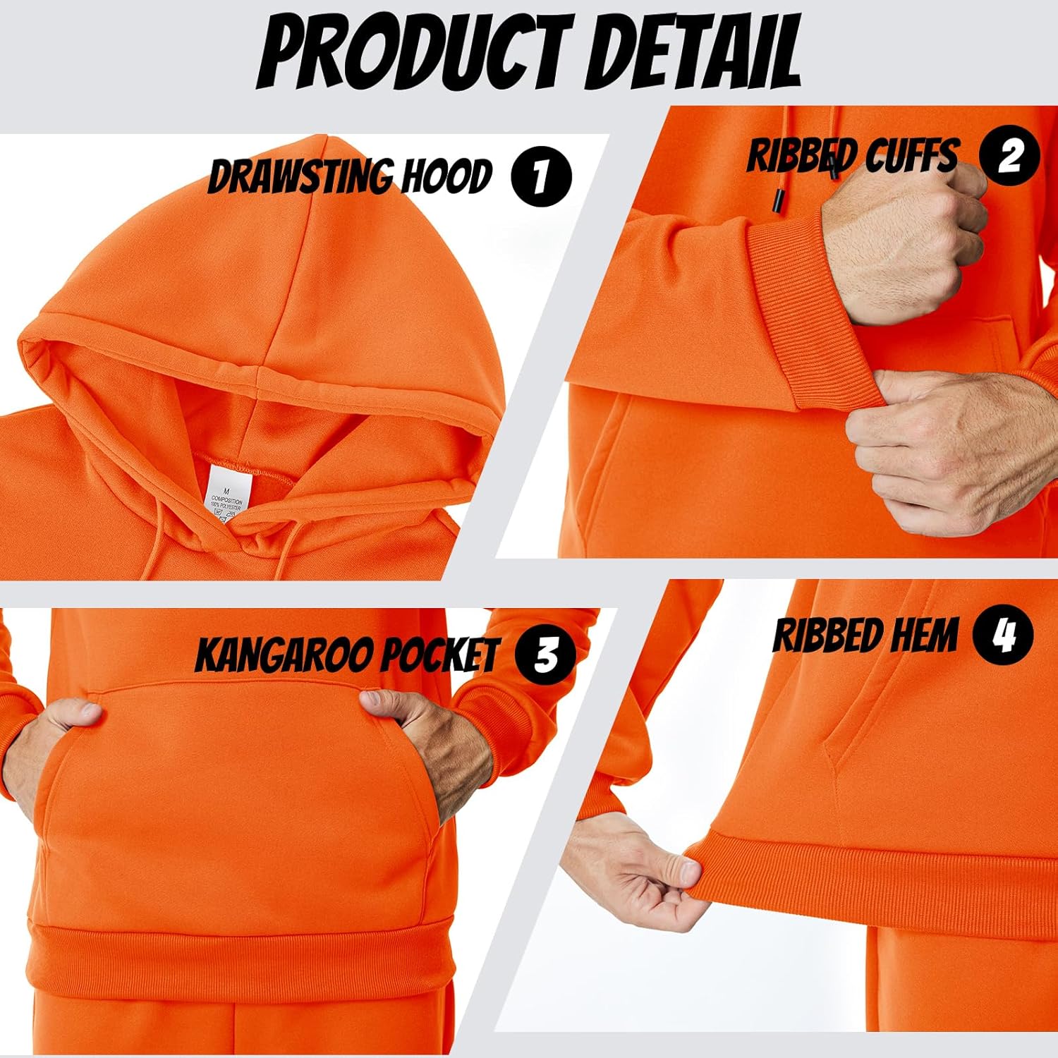 Mens Hooded Sweatshirt Casual Long Sleeve Fleece Hoodies Drawstring Workout Pullove... - Image 6