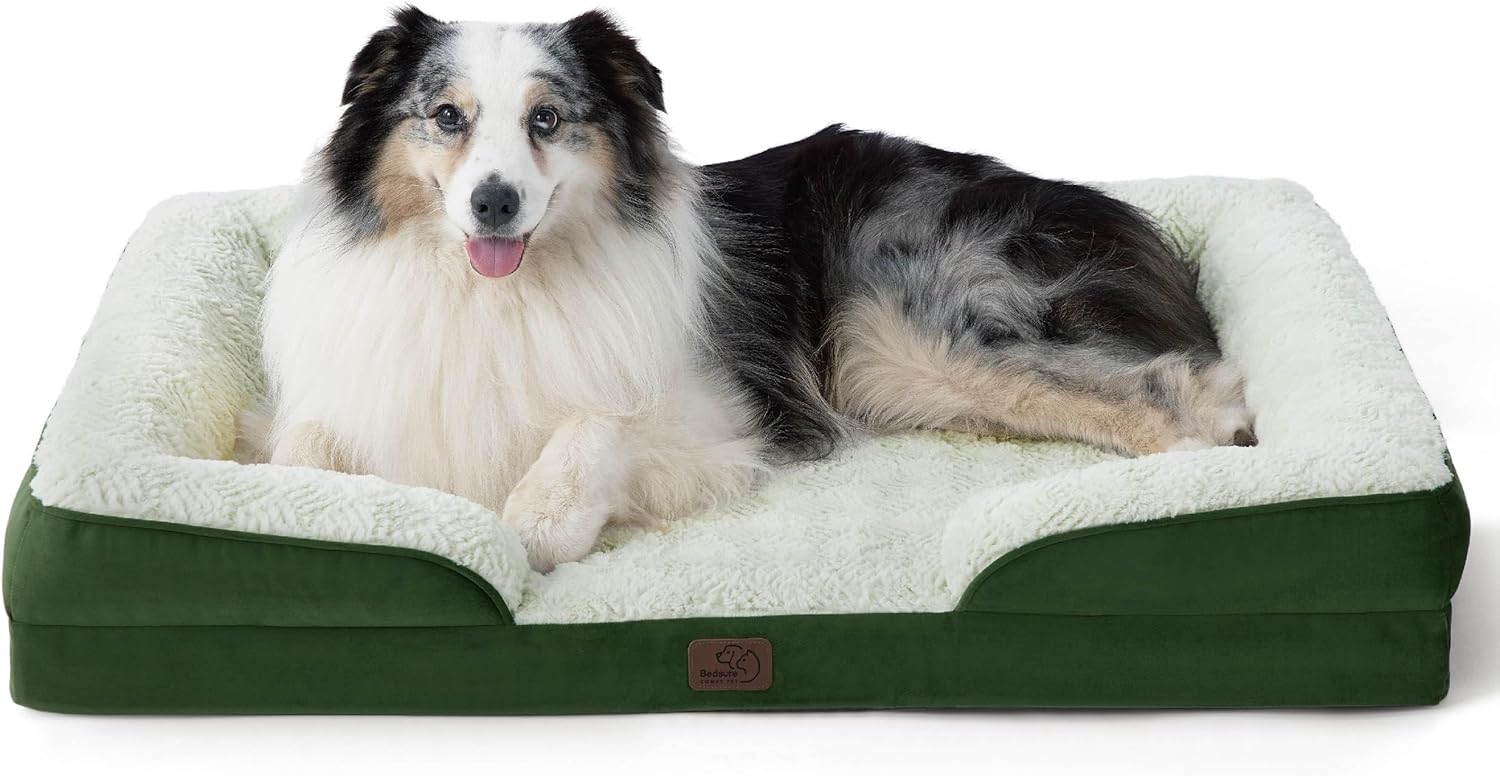 Bedsure Orthopedic Dog Bed for Extra Large Dogs - Calming XL Dog Sofa Beds with Luxurious Short Plush Washable, Pet Couch Bed with Removable Washable Cover, Waterproof Lining and Nonskid Bottom, Green 42.0"L x 32.0"W x 6.5"Th Plush-Green