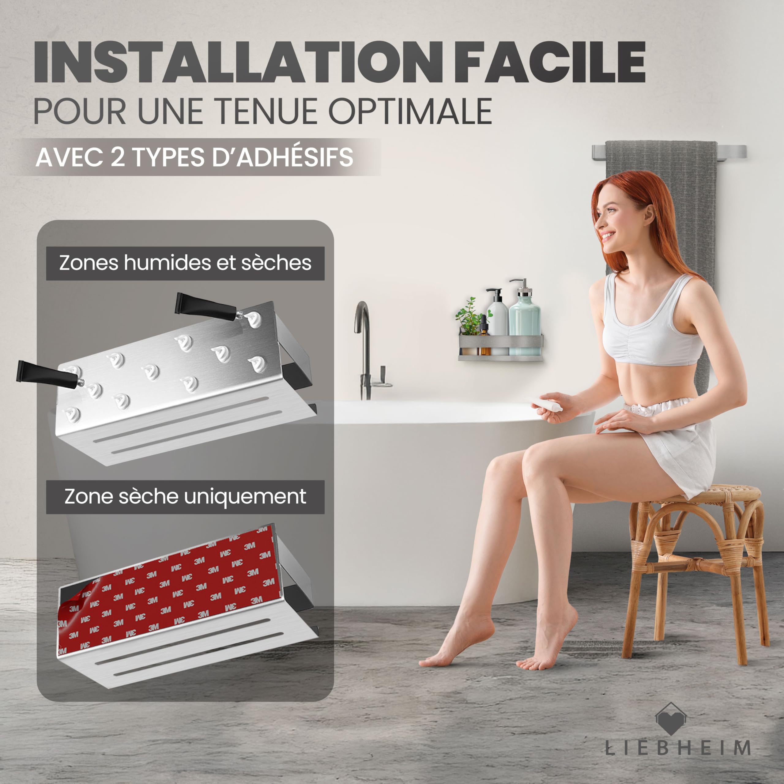 LIEBHEIM Etagere Douche Sans Percage - Etagere Salle de Bain - Porte-savon Douche - shower shelf - support gel douche salle de bain - rangement baignoire