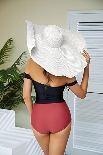 Miniatura 4 de Sombrero de paja de playa de gran tamaño para mujer, sombreros de visera grande de ala ancha hechos a mano, sombrero de sol enrollable para verano