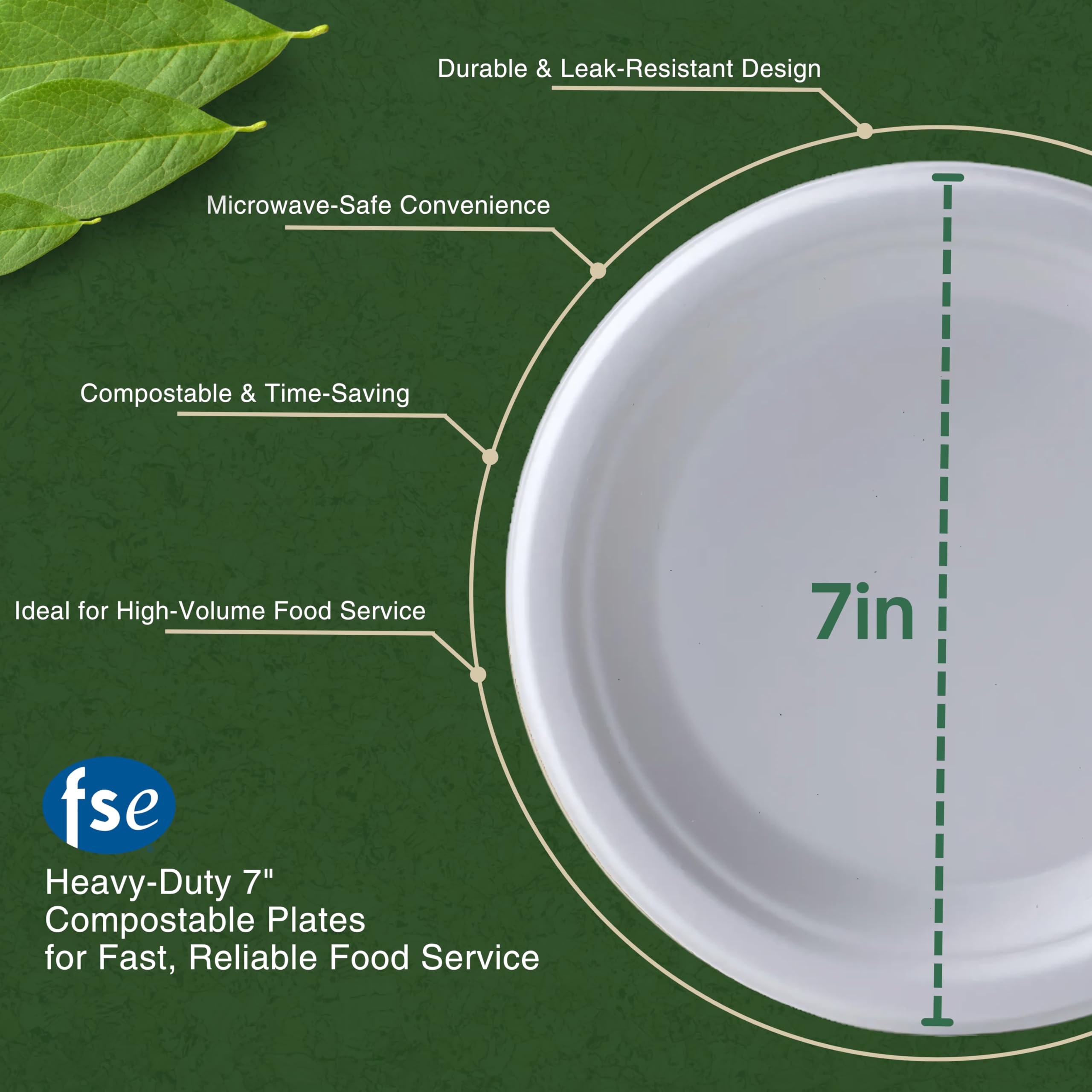 FSE Platos de papel redondos 100% compostables, 7 pulgadas, platos desechables resistentes, bagazo ecológico sin blanquear, aptos para microondas (caja de 1000)