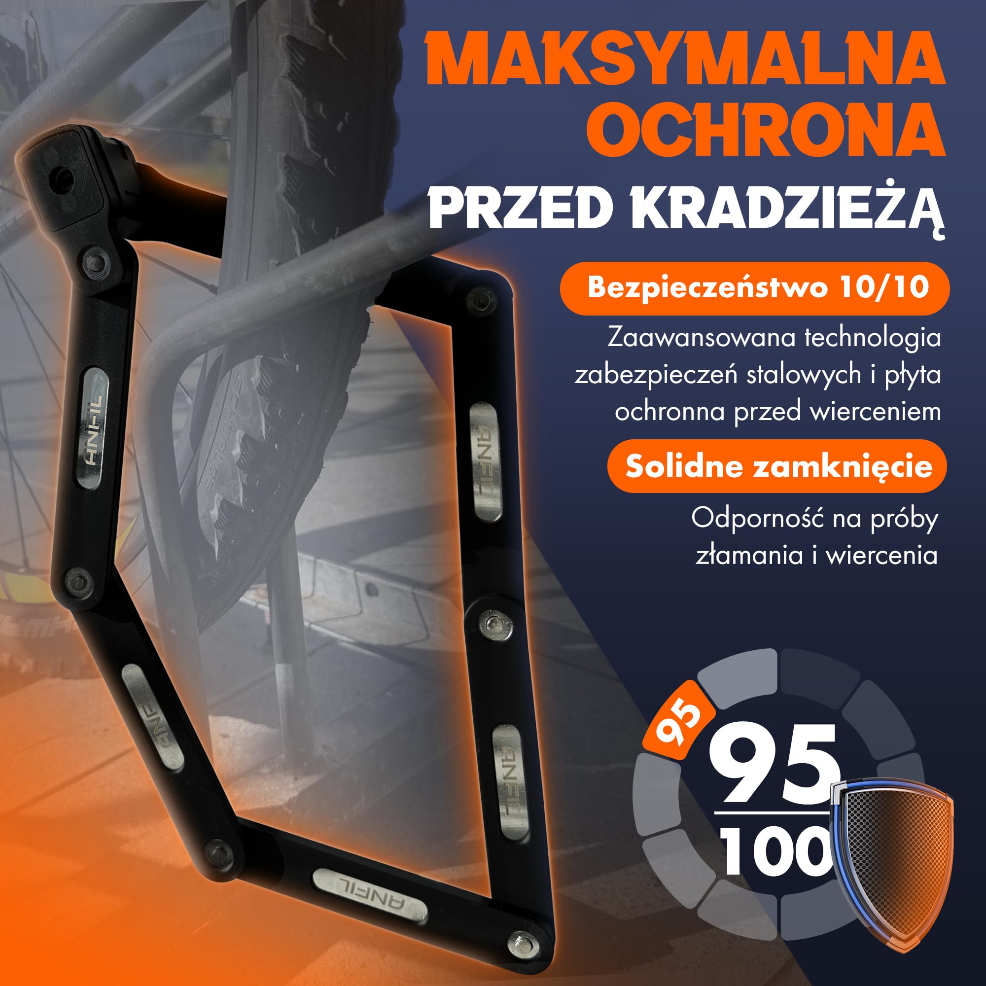 Składany Zamek Rowerowy – Oryginalny – z 3 Kluczami, Wysokiej Jakości Zamek Rowerowy, w Zestawie Uchwyt – Solidny Składany Zamek z Hartowanej Stali