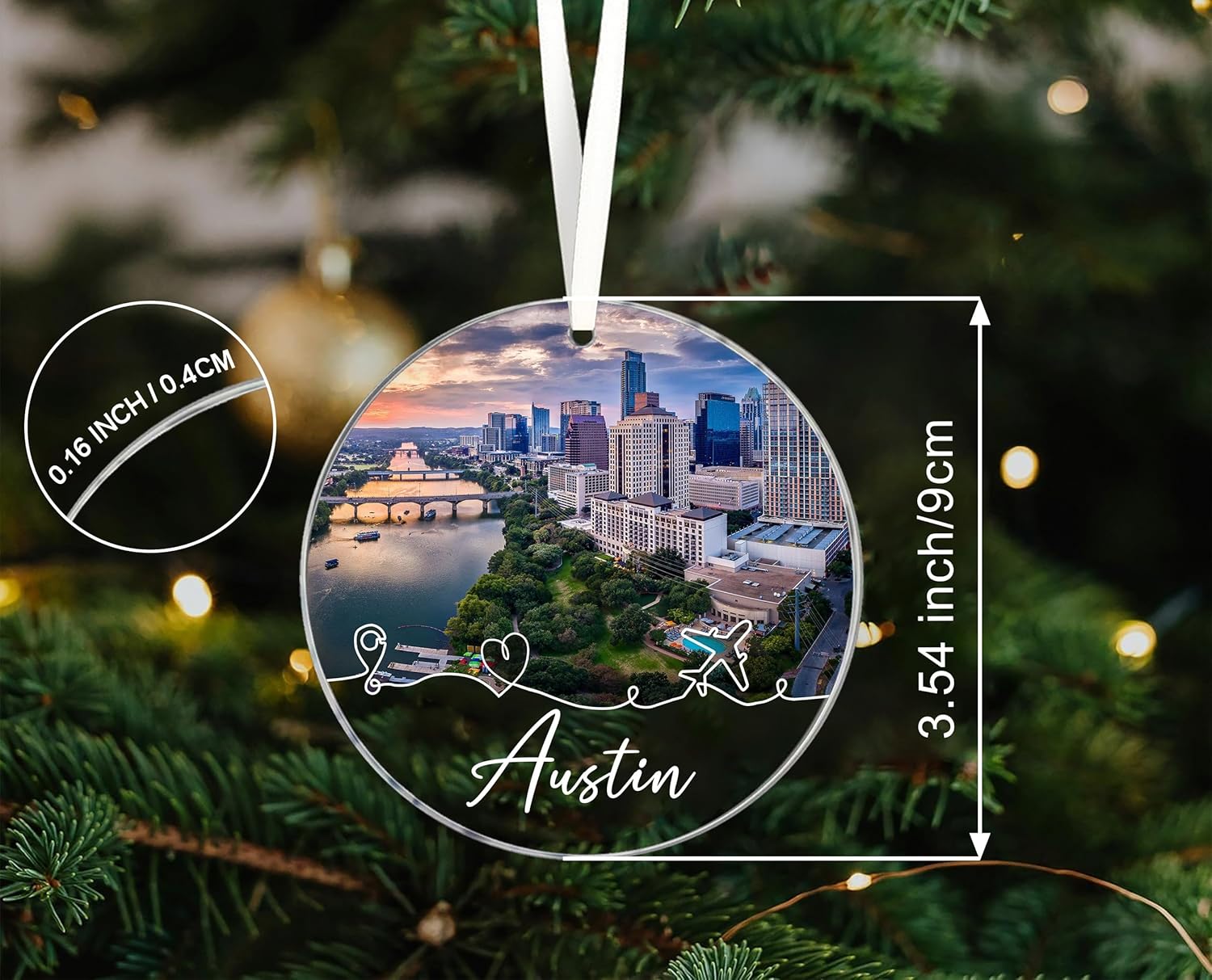 Austin City Travel Souvenirs Christmas Ornament Acrylic, New City Gift, New Home Gifts, Move to Austin City in Texas Gifts, Ornament Gifts for Friends, Austin City Lovers - Image 2