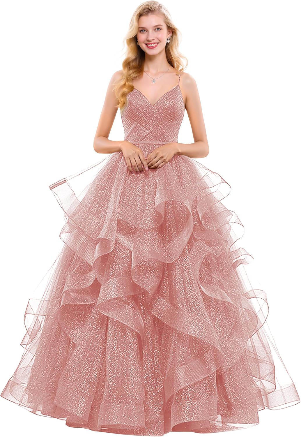 ZSHAOLHYJYZS Glitter Tulle Prom Dresses Spaghetti Straps Ball Gown for Women 2026 Long Formal Dress for Teens