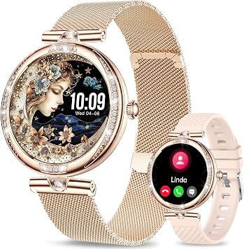 Smart Watches for WomenMake/Answer Call with Diamond1.1" AMOLED Fitness Tracker for Heart Rate/Blood Pressure/SpO2/Sleep Monitor,Running Smartwatch for Android/iOS