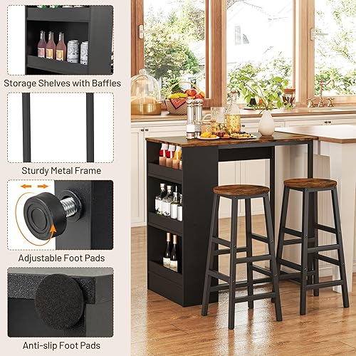 Miniatura 2 de Giantex Juego de mesa de comedor de 3 piezas, mesa de cocina rectangular de 36 pulgadas y 2 taburetes de bar con estantes de almacenamiento, juego