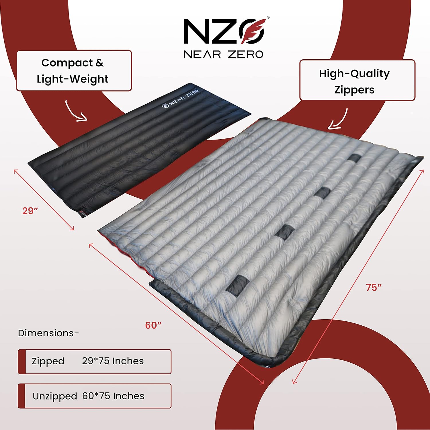Near Zero Quilt ONE - Ultralight Down Sleeping Bag – 1 lb, 4-in-1 Design: Quilt, Blanket, Underquilt or Double Sleeping Bag – Compact for Backpacking & Camping