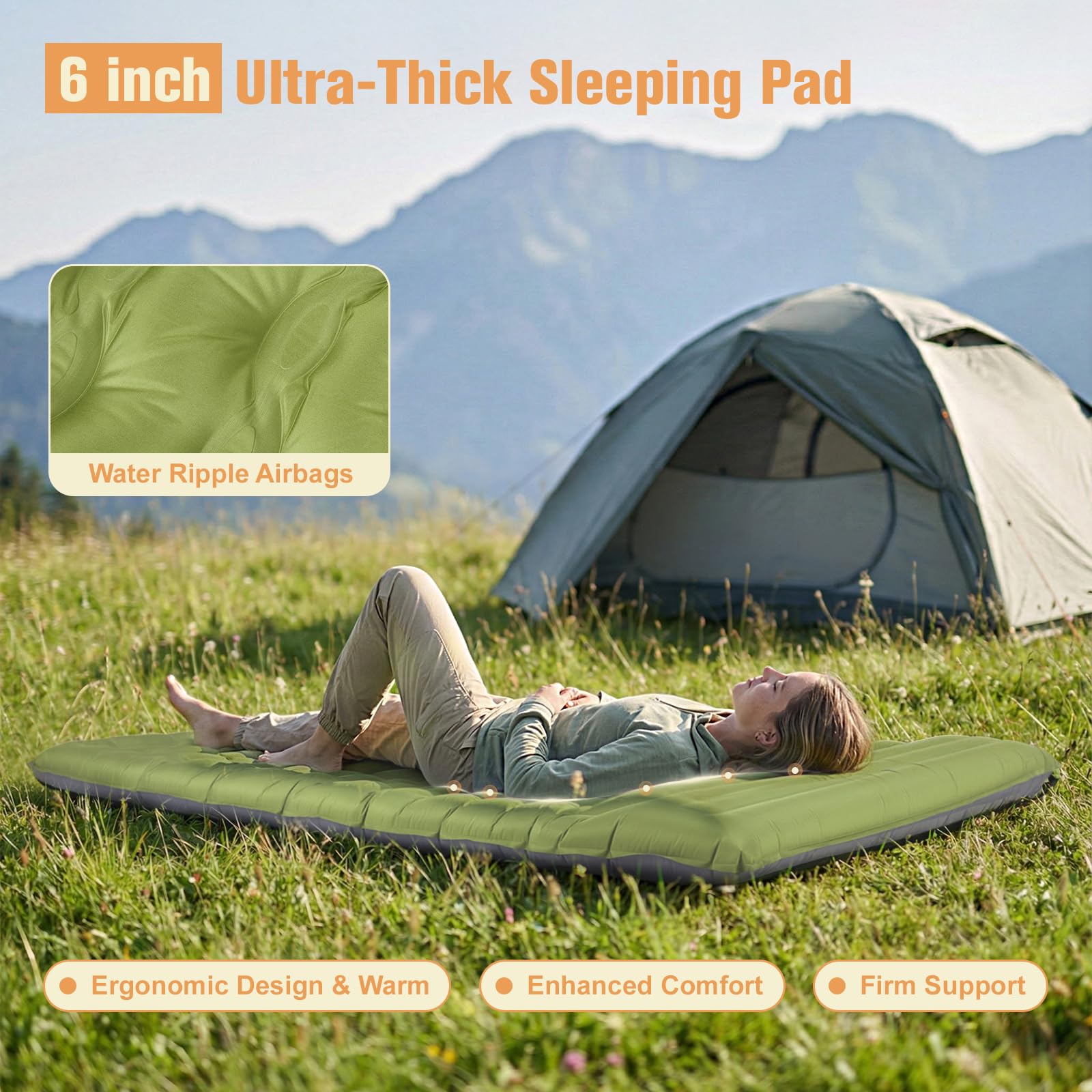 colchoneta camping 2 persona,15cm extra grueso colchón hinchable,190*140*15cm colchon camping con almohadas bomba de pie incorporada,colchón autoinflable ultraligero para exteriores máx 250KG