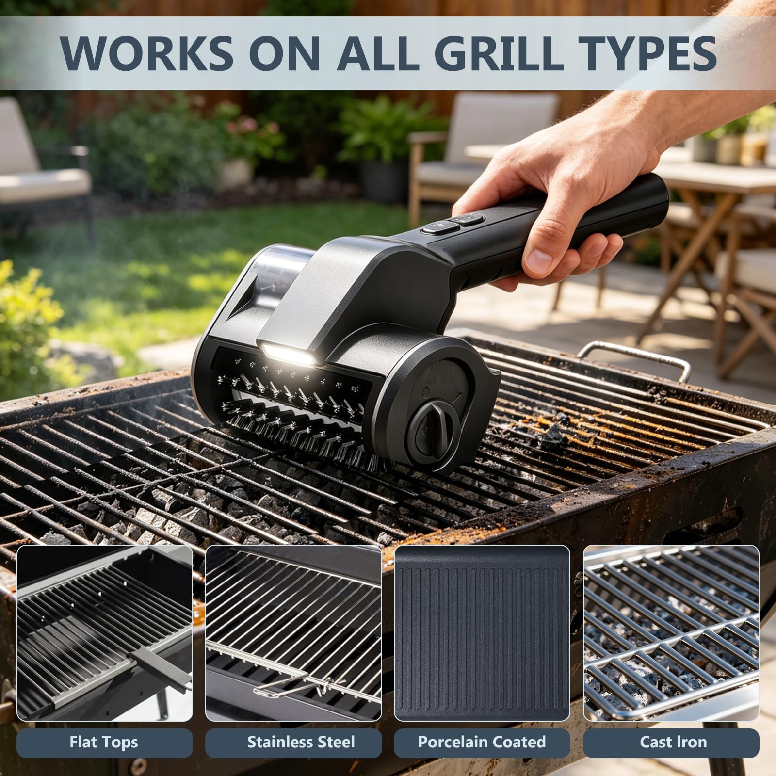 Spazzola elettrica per barbecue, 2 livelli, batteria da 4000 mAh, senza