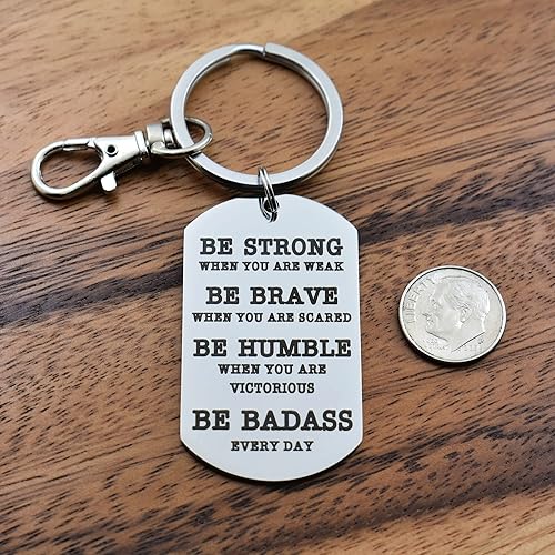 Miniatura 4 de Mens or boys dog tag keychain. Be Strong, when you are weak. Be Brave when you are scared. Be humble when you are victorious. Be Badass
