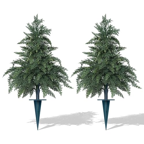 Artificial Cypress Topiary Cedar Trees with Ground Spike, 2 Pieces