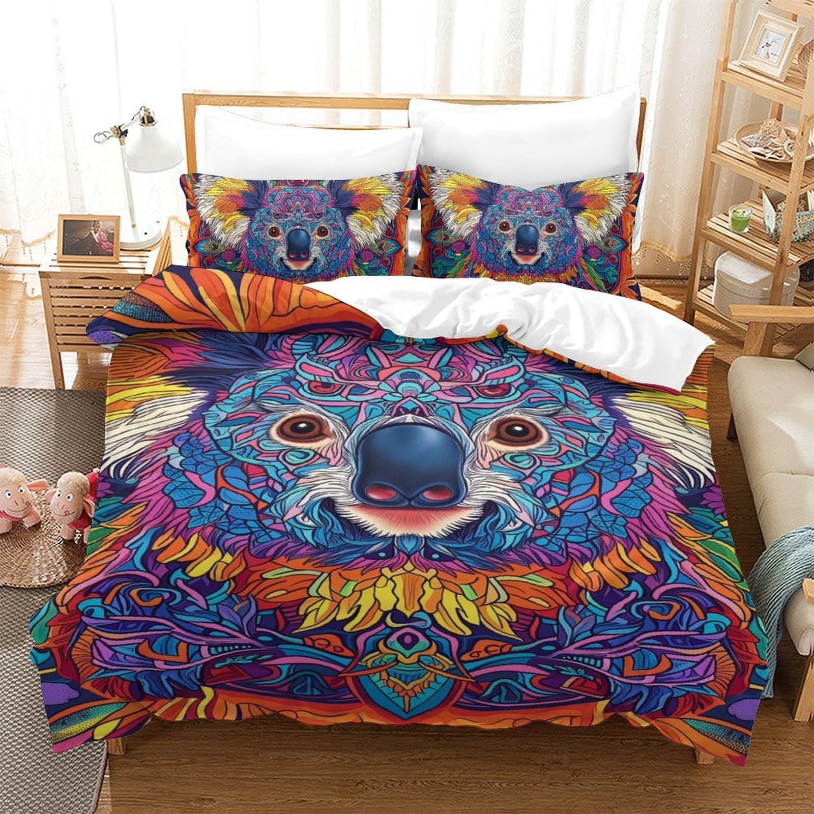 Housse de couette koala 140x200cm en microfibre avec taies d'oreiller