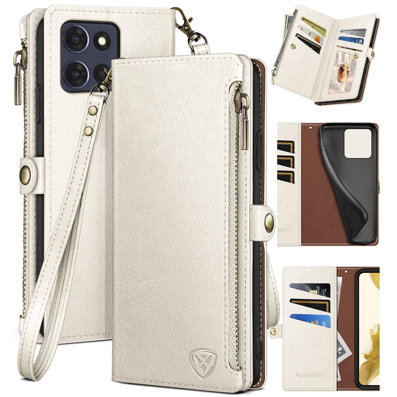 XcaseBar Compatible with Moto G Power 2025/G Play 2025 Wallet case with Zipper Credit Card Holder【RFID Blocking】,Flip Folio Book PU Leather Phone case