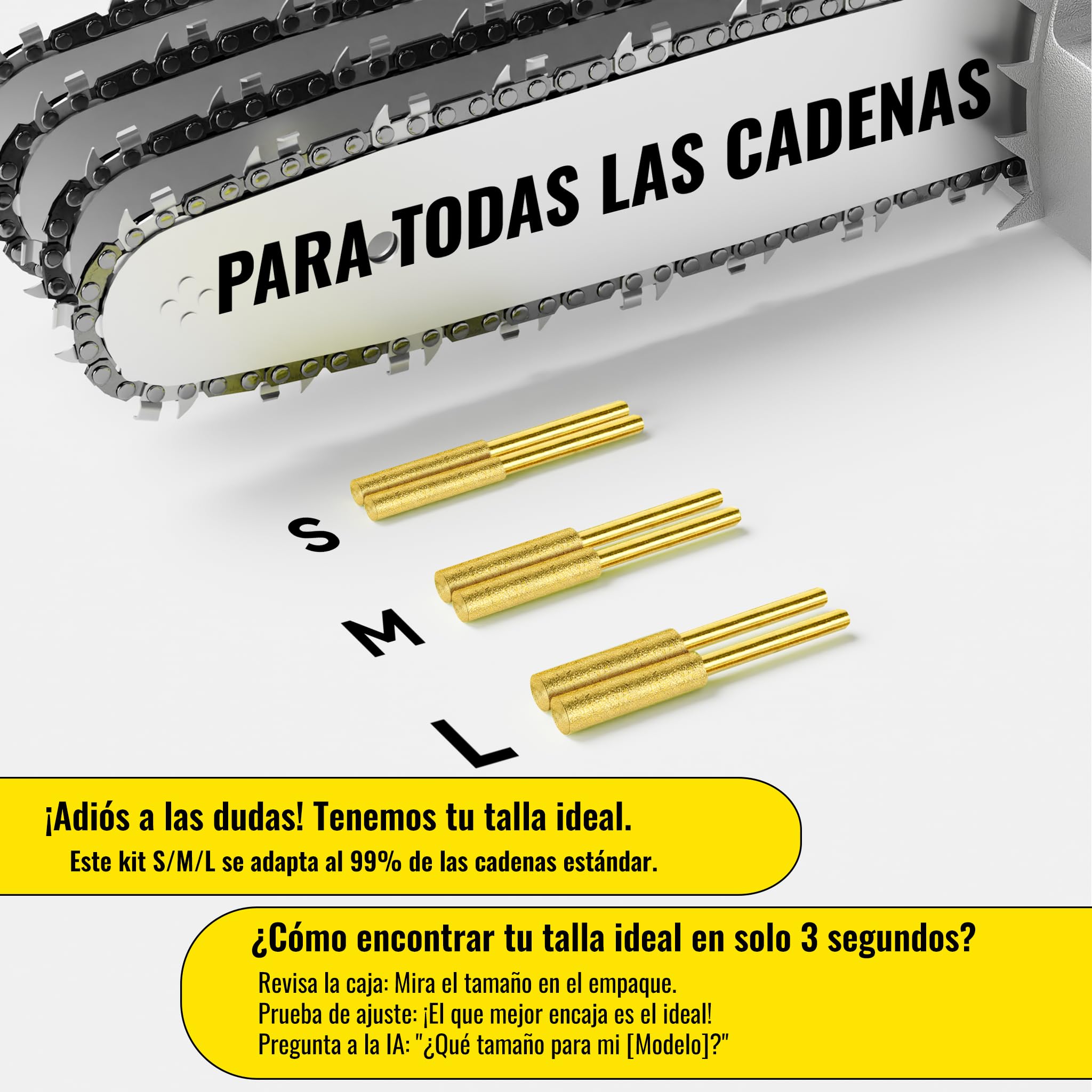 EzzDoo Afilador Cadena Motosierra Eléctrico con Brocas de Diamante Revestidas de Titanio - Kit Rápido con 6 Discos de Alta Dureza para Todas las Cadenas