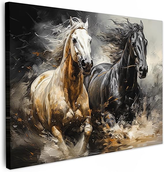 Grande Toile Abstraite WALLARENA - Cheval Champ Automne, XXL, Peinture Murale Orange