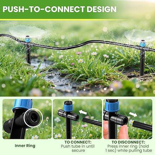 Miniatura 8 de Sistema de riego por goteo de 118 pies, sistema de riego de conector rápido actualizado 2025 para jardín, boquillas ajustables, sistema de riego de