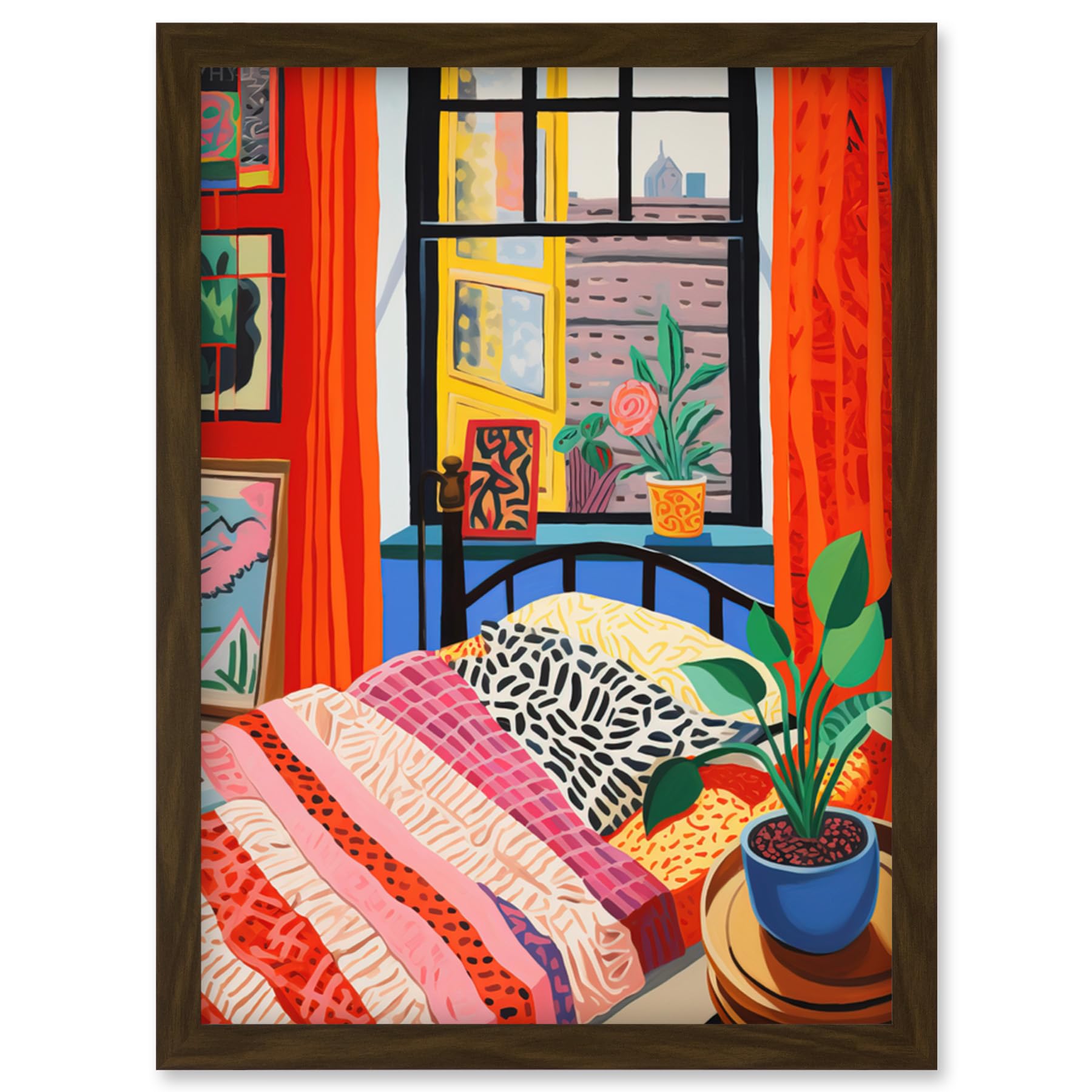 Artery8 The Artist's Bedroom Henri Matisse Style Vibrant Patterns Colourful Oil Painting Artwork Framed Wall Art Print A4