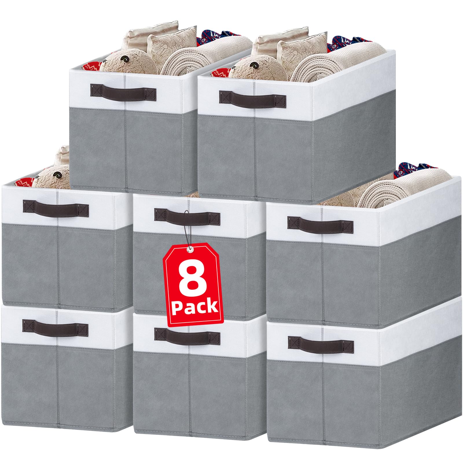 Criusia Large Storage Baskets 8 Pack Versatile Fabric Storage Bins for Closet Cabinet Wardrobe Nursery Pantry | Nursery Organizer Bins for Baby Diaper Toys Clothes | Housewarming Mothers Day Gift