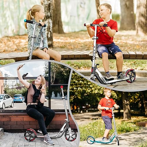Miniatura 8 de Scooter para niños de 6 a 12 años y adultos Altura ajustable, plegable, marco de aluminio ligero Soporta hasta 220 libras Paseo suave en