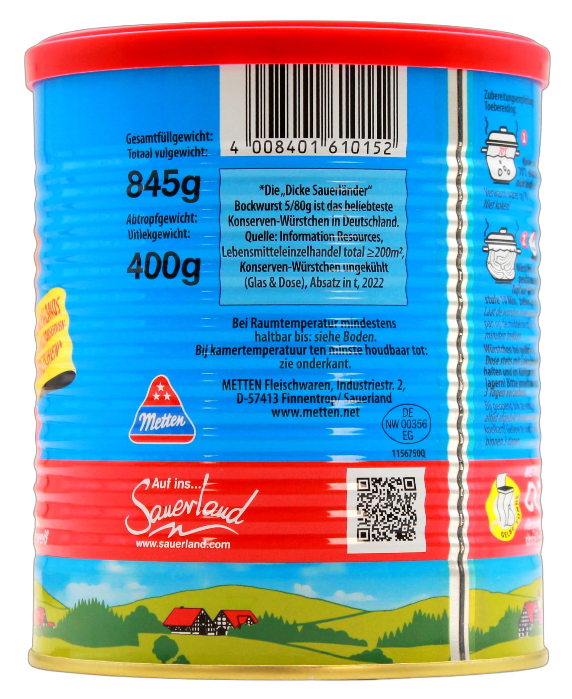 Metten Dicke Sauerländer Bockwurst, 6er Pack (6 x 400g)