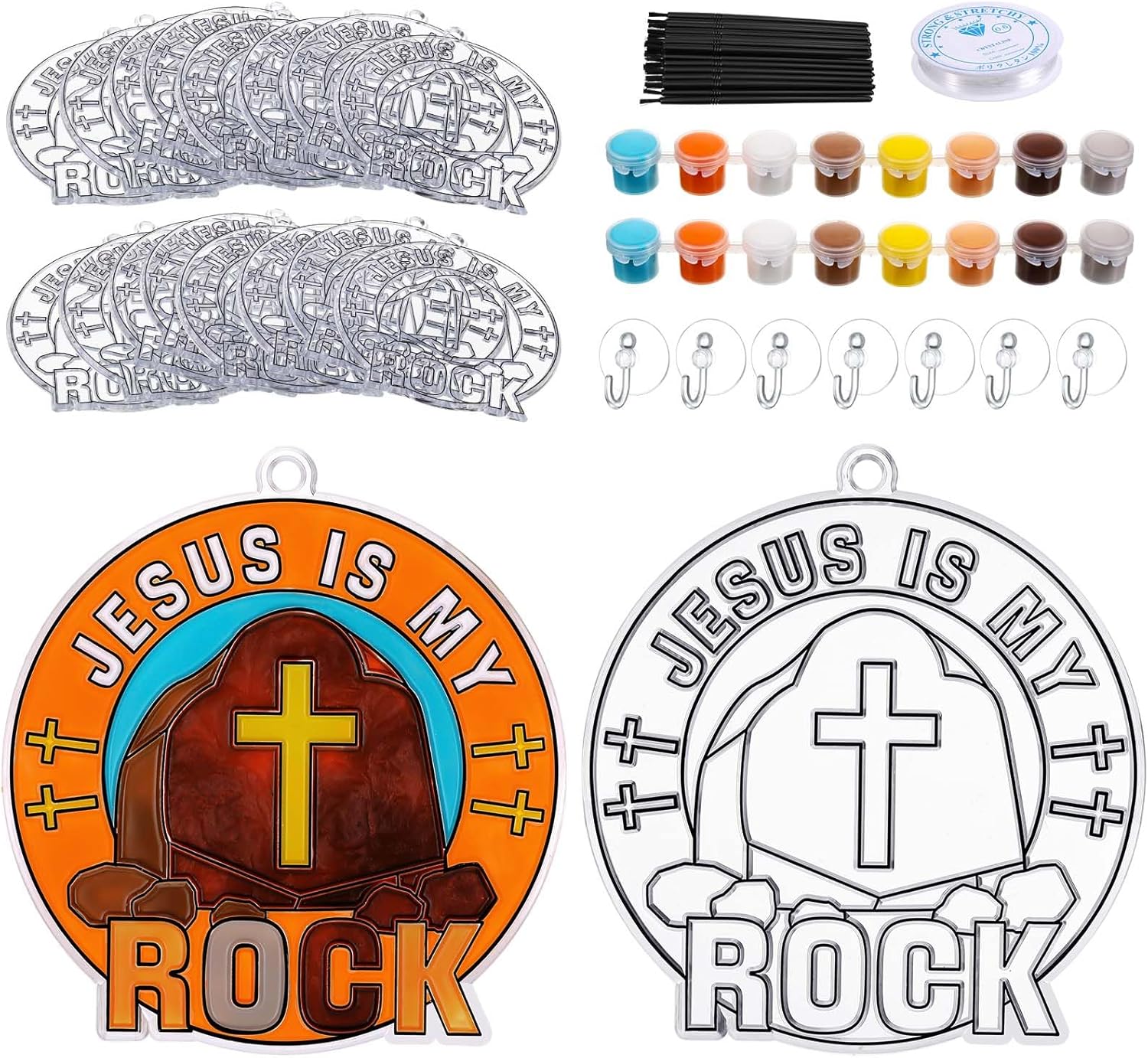 Poen 28 Sets Jesus is The Guiding Light Suncatchers Crafts Kits Religious Window Paint Art Ornaments Decor Sunday School VBS Jesus Lights Craft for Holiday DIY Home Projects Activities Party Favors