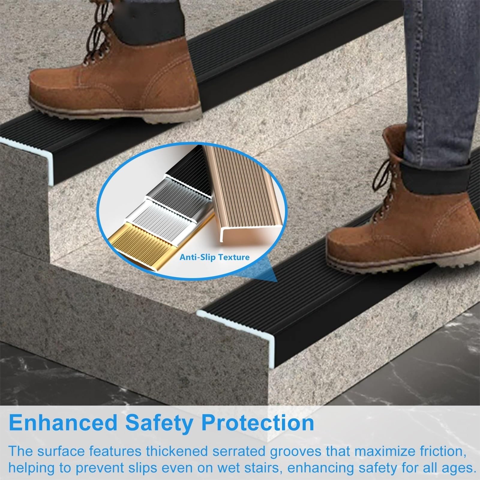 Perfil Protector de Escalera Protector De Bordes Para Escaleras De Aleación De Aluminio, Perfil Antideslizante Gris Cortable Para Escaleras(160cm/5.2ft)