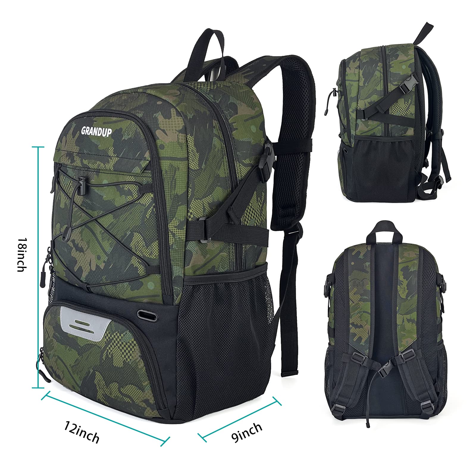 GRANDUP Basketball Backpack with Ball and Shoes Compartment Fit Volleyball, Soccer, Swim, Gym, Travel, and School, Large Capacity Sports Training Equipment Bags