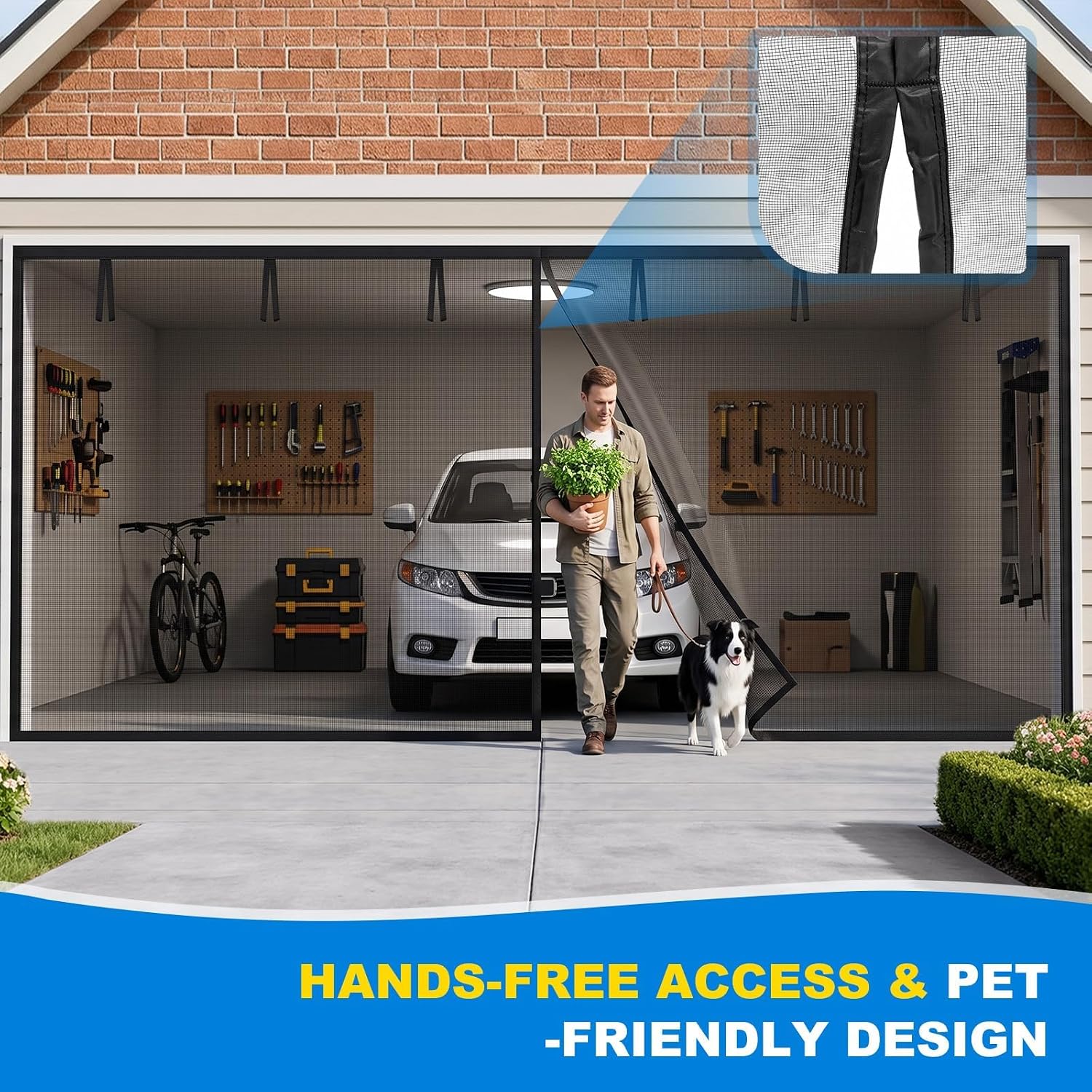 16x7FT Garage Door Screen for 2 Car | Fiberglass Mesh, Magnetic, Weighted
