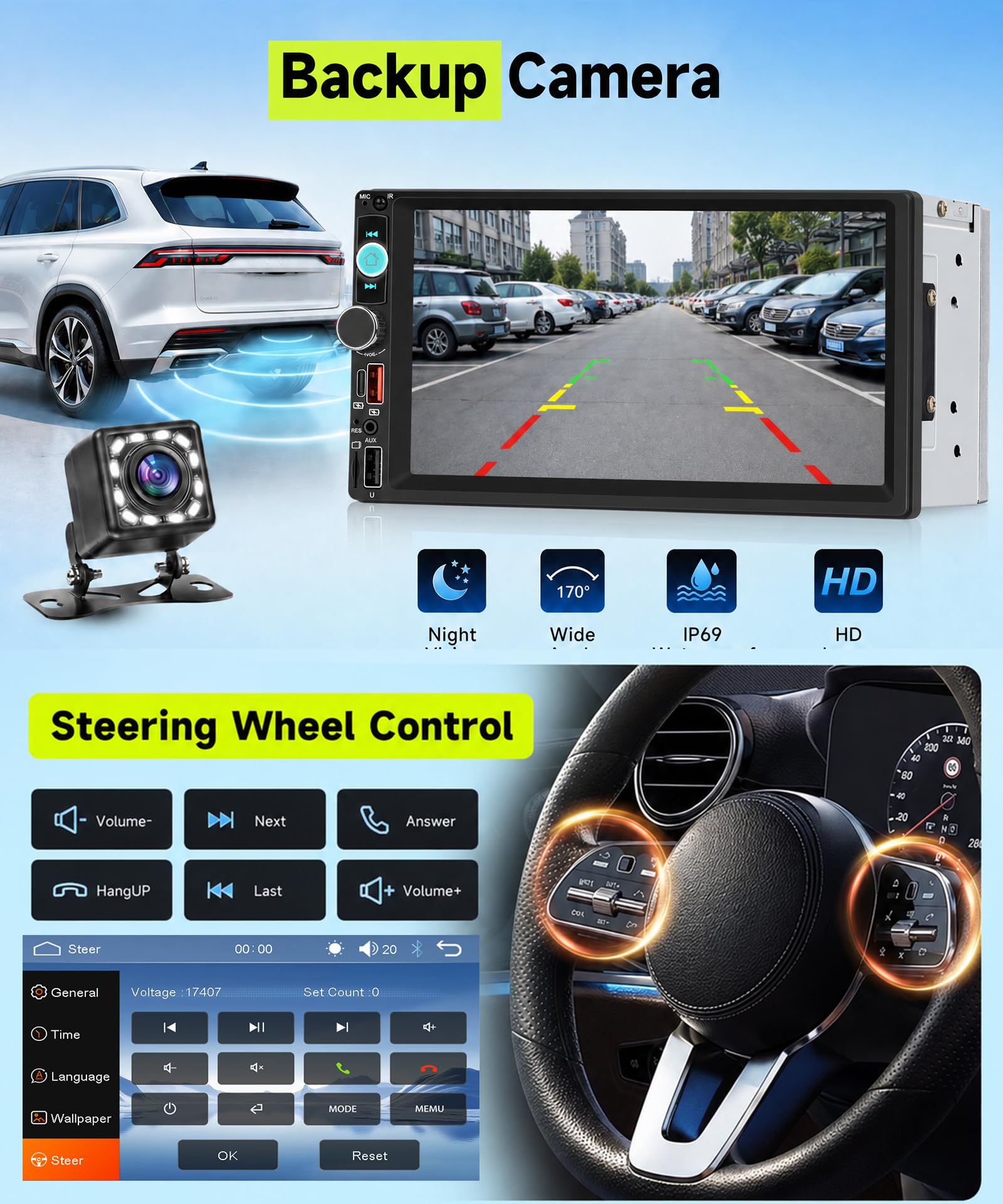 Rimoody Dab+/Dab Radio de Coche 2 DIN con Inalámbrico Carplay Android Auto Bluetooth FM/Am/RDS Radio, 7 Pulgadas Touchscreen Radio Mirror Link EQ/USB/Type C/AUX Control del Volante Cámara Trasera