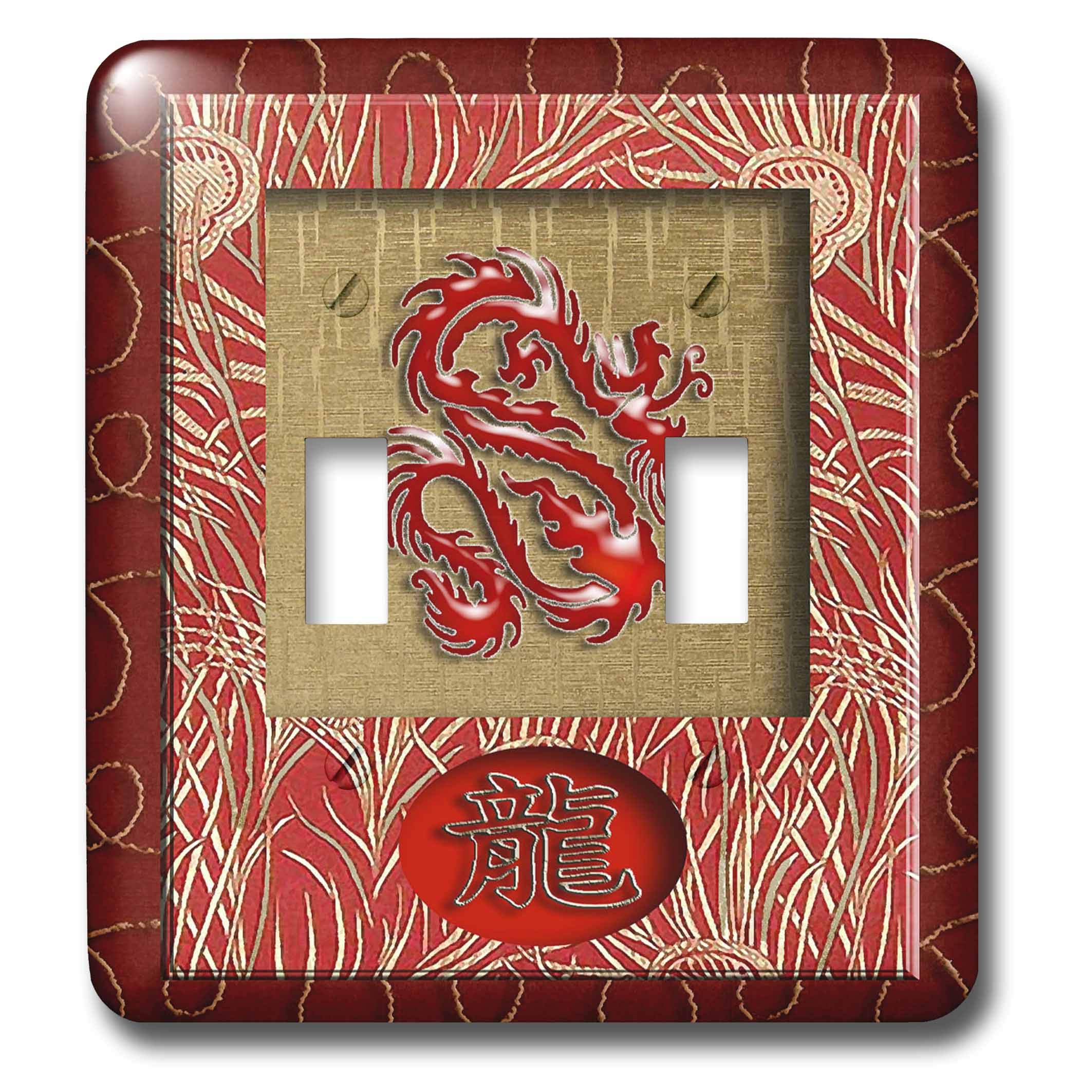 Interrupteur double dragon rouge sur or pour salon et bureau asiatique