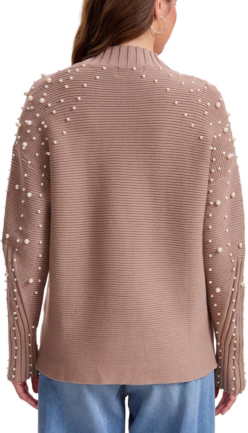 Froggirl Women's Chunky Knit Oversized Sweater Drop Shoulder Long Sleeve Ribbed Crewneck Pullover with Pearls - Image 4