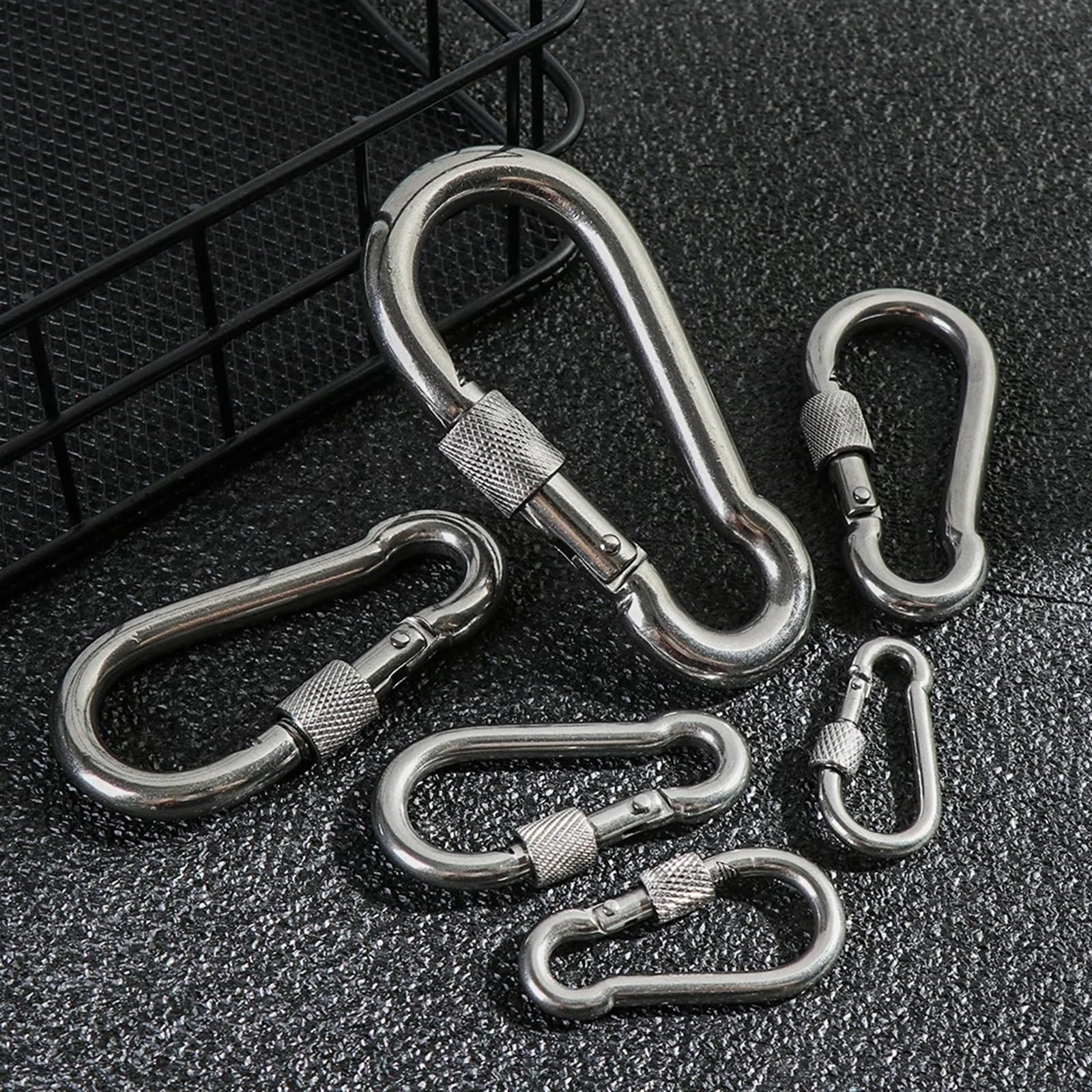 Clip a Scatto Moschettoni a Molla in Acciaio Inossidabile 304 Argento con Anello di bloccaggio, moschettone Sicurezza, a, Collegamento rapido, Attrezzatura for Esterni(M10)