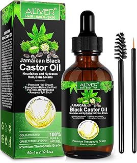 Jamaican Black Castor Oil, Castor Oil Organic Cold Pressed Unrefined, Castor Oil for Body Eyelashes and Eyebrows, Black Castor Oil for Hair Growth, Organic Castor Oil Glass Bottle, 2.02 fl oz