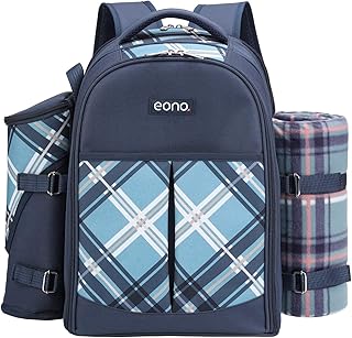 Eono by Amazon - 4 Panier de Sac à Dos de Pique-Nique Sac Isotherme avec Service de Table et Couverture