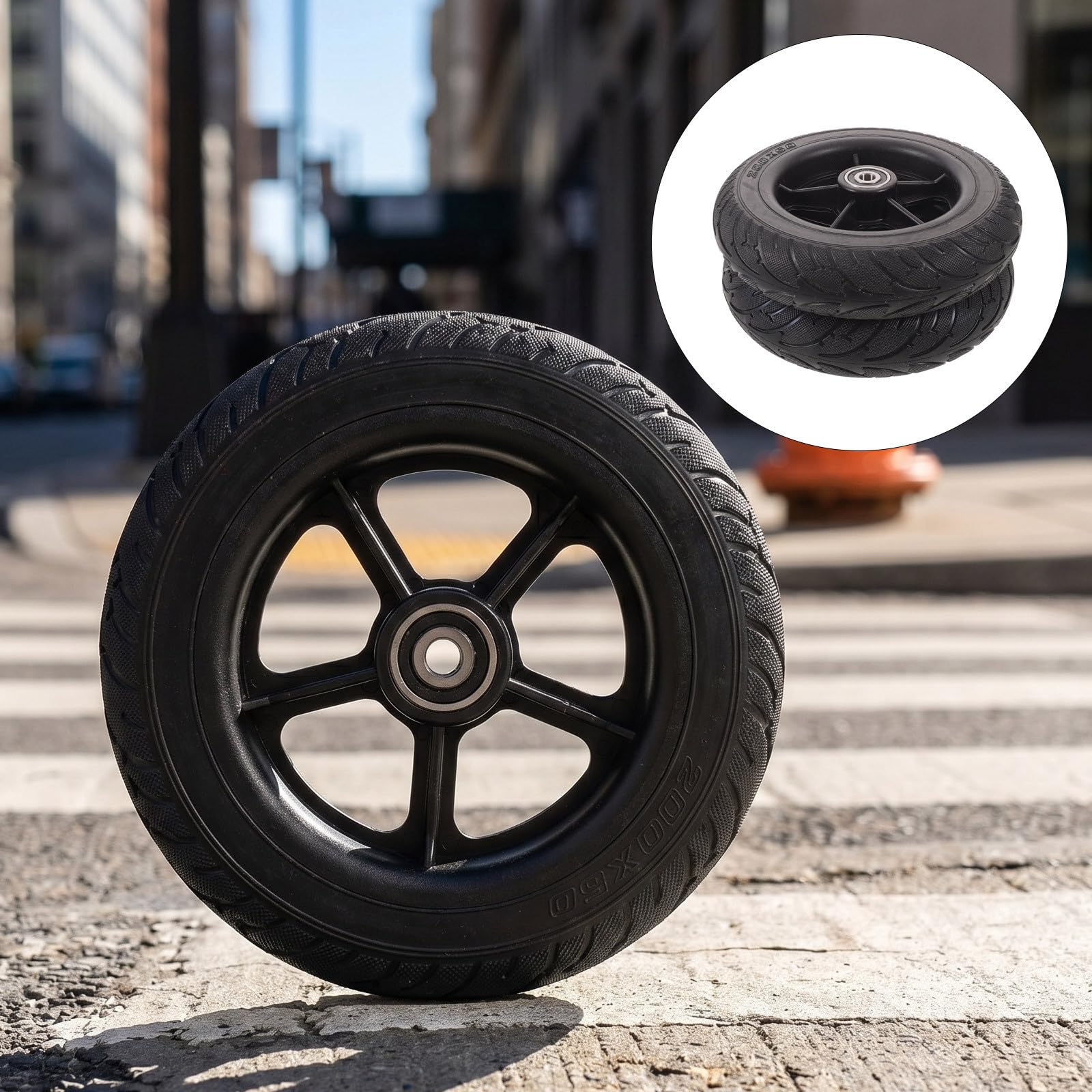 Healeved Elektroroller Reifen 200x50 2 Stück Vollgummi Pannensicher Schwarz mit Kunststoffmaterial für Tägliches Pendeln und Stadtverkehr