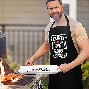 LEJIAJINW Fathers Gifts for Dad Christmas from Daughter Son, Dad Birthday Gift for Stepdad Bonus Daddy Grandpa BBQ Grilling Tray & Men Apron Set, Men Fathers Day for Him Brother Husband Anniversary
