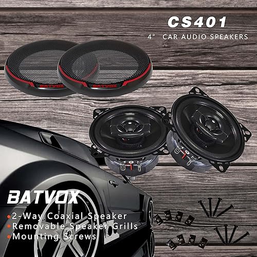 Miniatura 2 de BATVOX CS401 90 vatios 4 pulgadas, 2 vías, 4 ohmios de impedancia y tweeter piezoeléctrico para altavoces coaxiales de audio de coche premium,