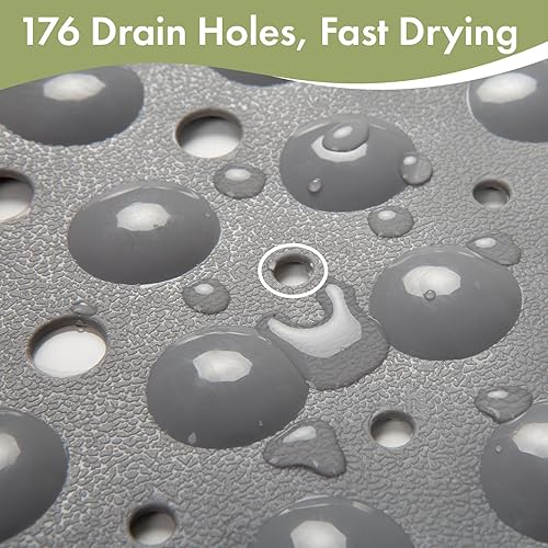 Miniatura 5 de AmazerBath Tapete para bañera, 40 x 16 pulgadas, antideslizante, con ventosas y agujeros de drenaje, tapetes de baño, lavables a máquina, gris