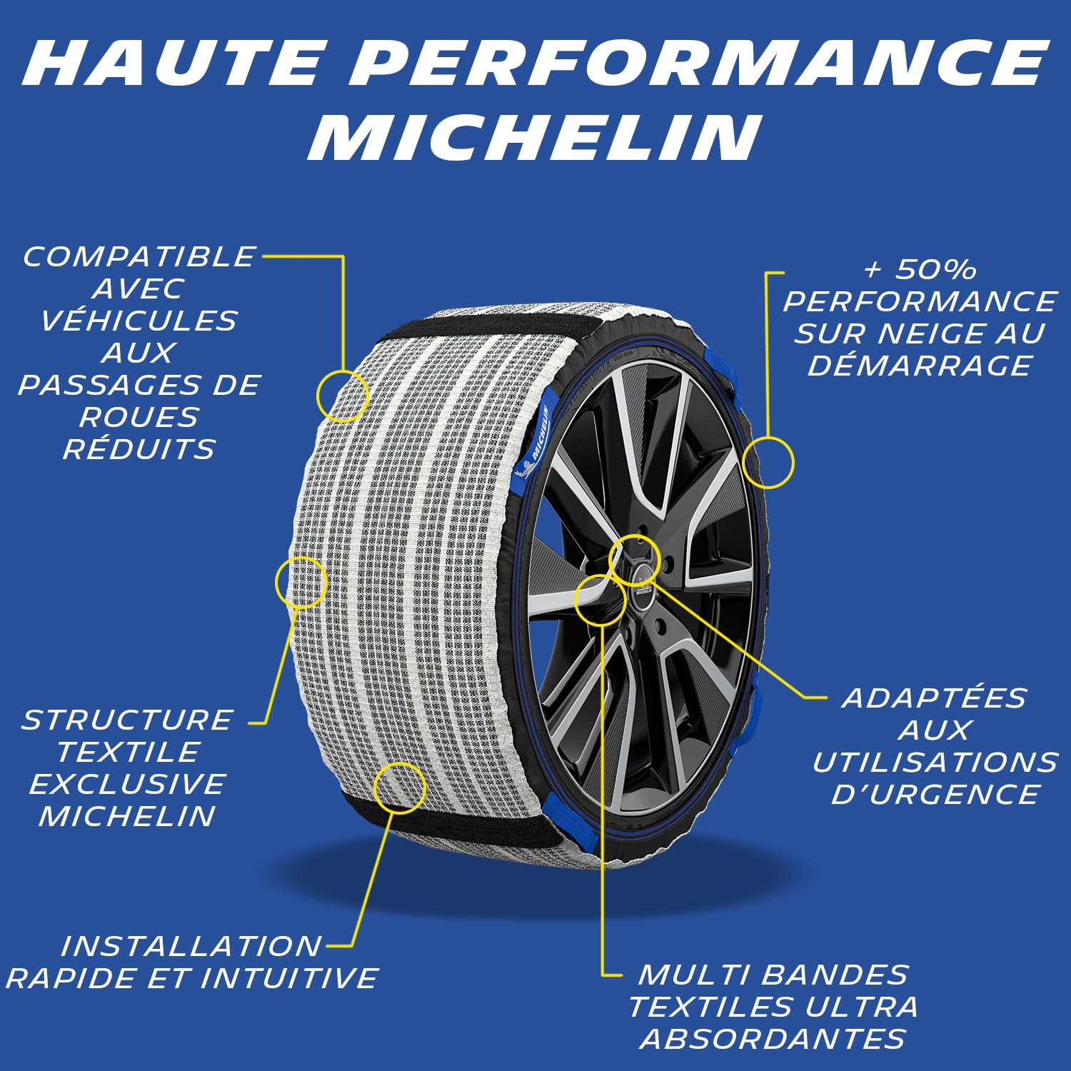 MICHELIN SOS Grip® Evolution Chaussettes à Neige Haute Performance SOS 9 - Chaînes à Neige Textiles Homologuées EN16662-1 - Montage Facile <2 Min - Adhérence Neige et Verglas - Compatibles ESP/ABS