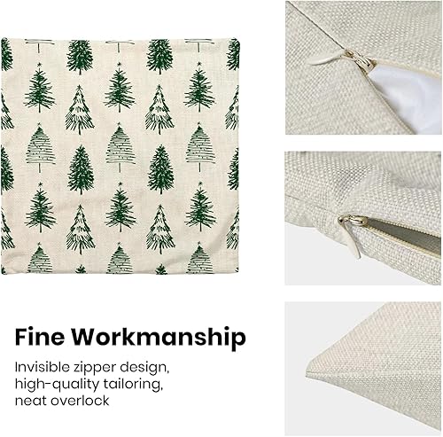 Miniatura 6 de Juego de 2 fundas de almohada de Navidad de 18 x 18 pulgadas, fundas de cojín verdes con árboles de Navidad, fundas decorativas para exteriores,