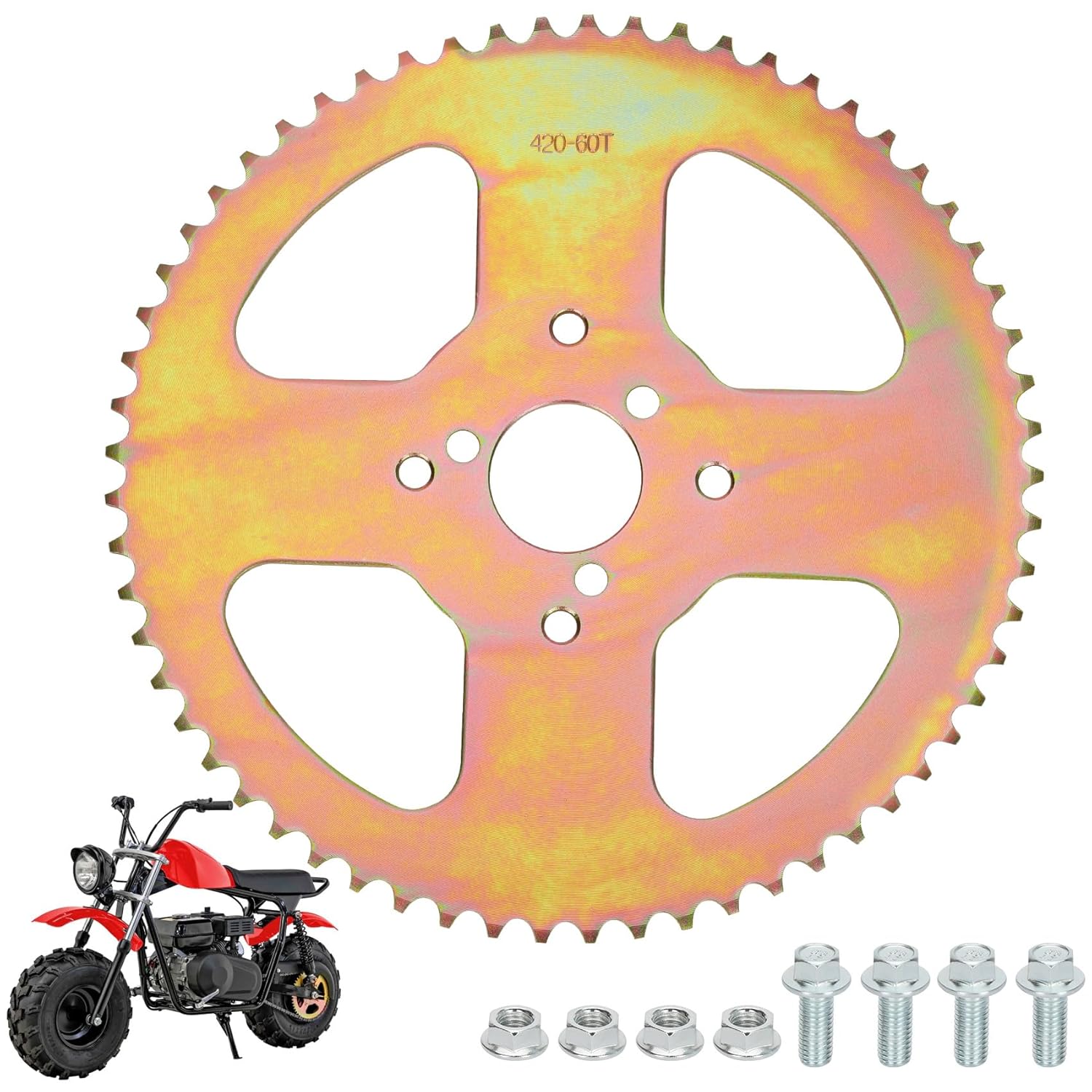 60T Sprocket 420 Chain 3 Hole Rear Sprocket Fit for Coleman B200 B200C B200R B200RSV B200V BT200X CT200U CT200UEX RB200#40/41/420 Chain