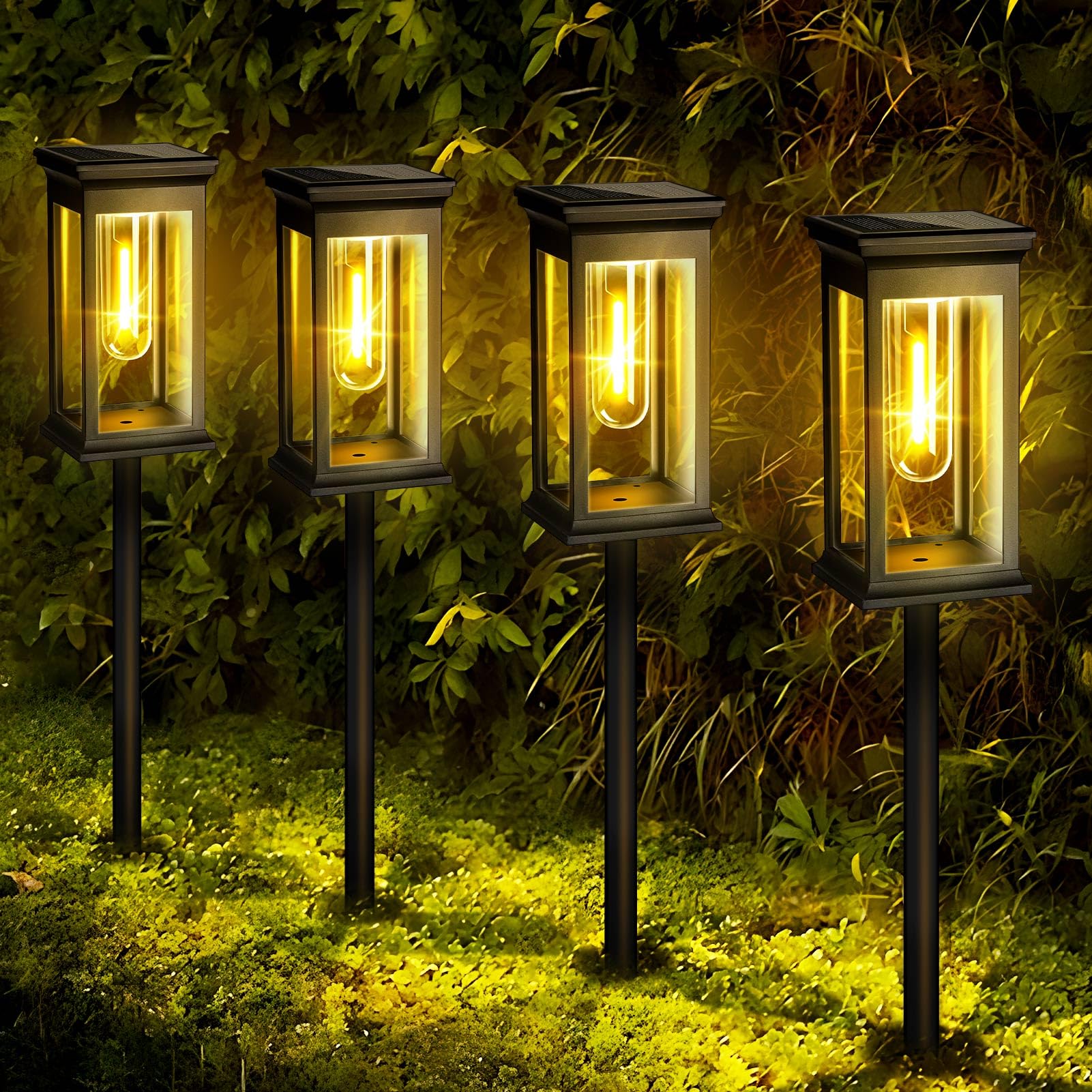 Lampade Solari per Giardino Esterno, Luci Moderne in Confezione da 4, On-Off Automatiche, Decorazione Impermeabile IP65 Bianco Caldo per Prato, Cortile