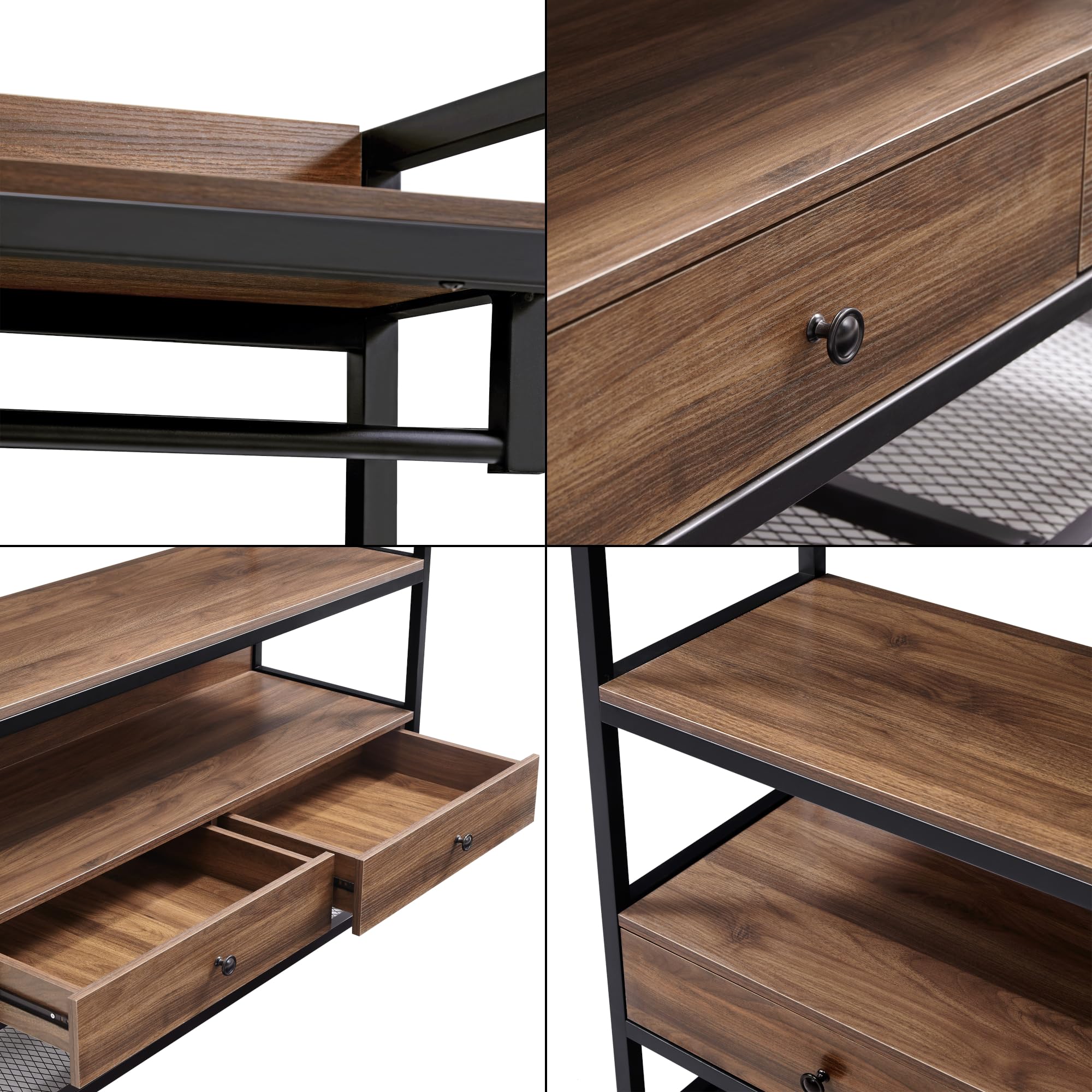 [en.casa] Armadio Aperto per Guardaroba Appendiabiti da Terra 180 x 120 x 40 cm Mobile Organizzatore per Cabina Armadio con Cassetti Ripiani MDF Barra Porta Abiti - Color Noce/Nero