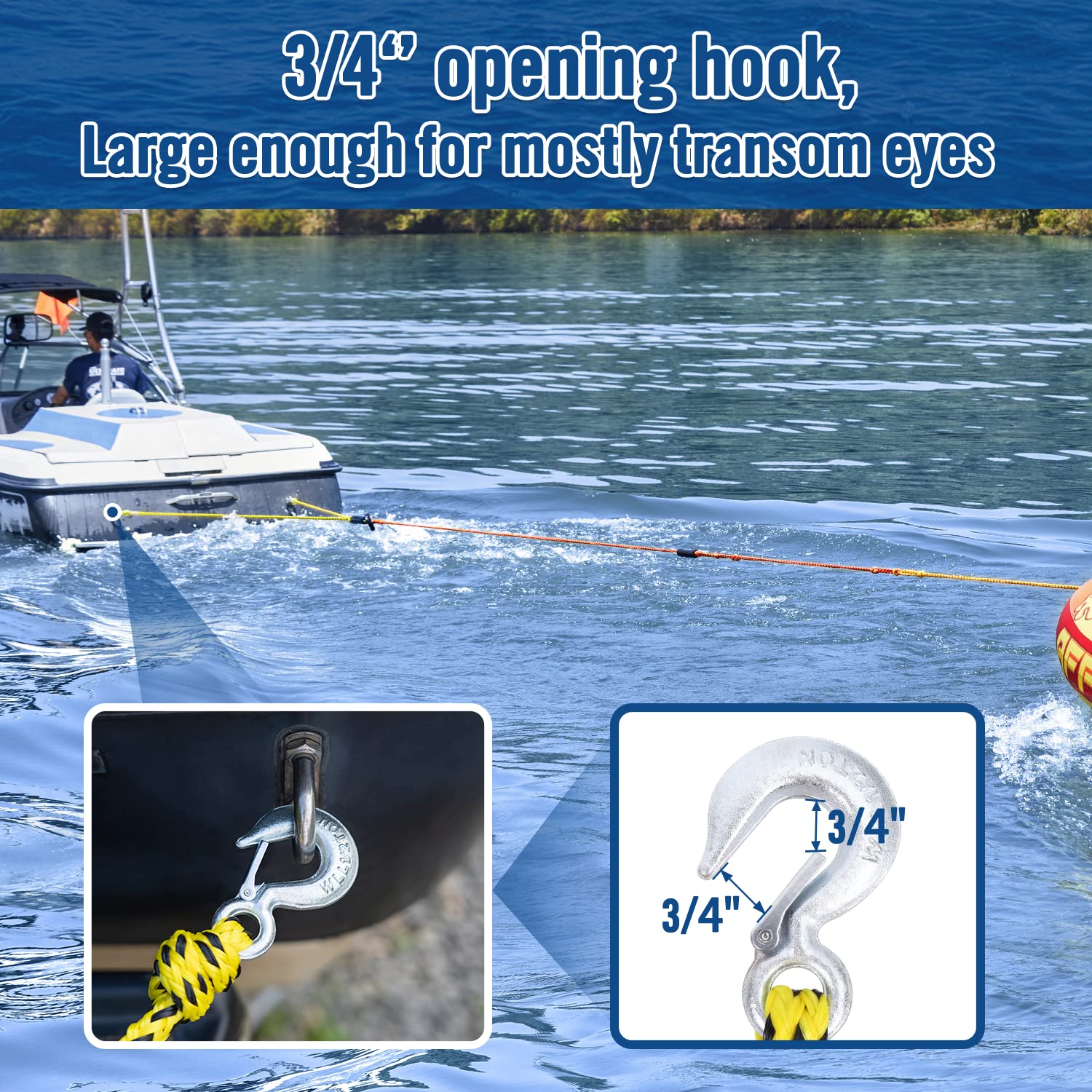 Affordura Boat Tow Harness for Tubing, Skiing, Kneeboarding, 4 Riders, 12 FT, Yellow