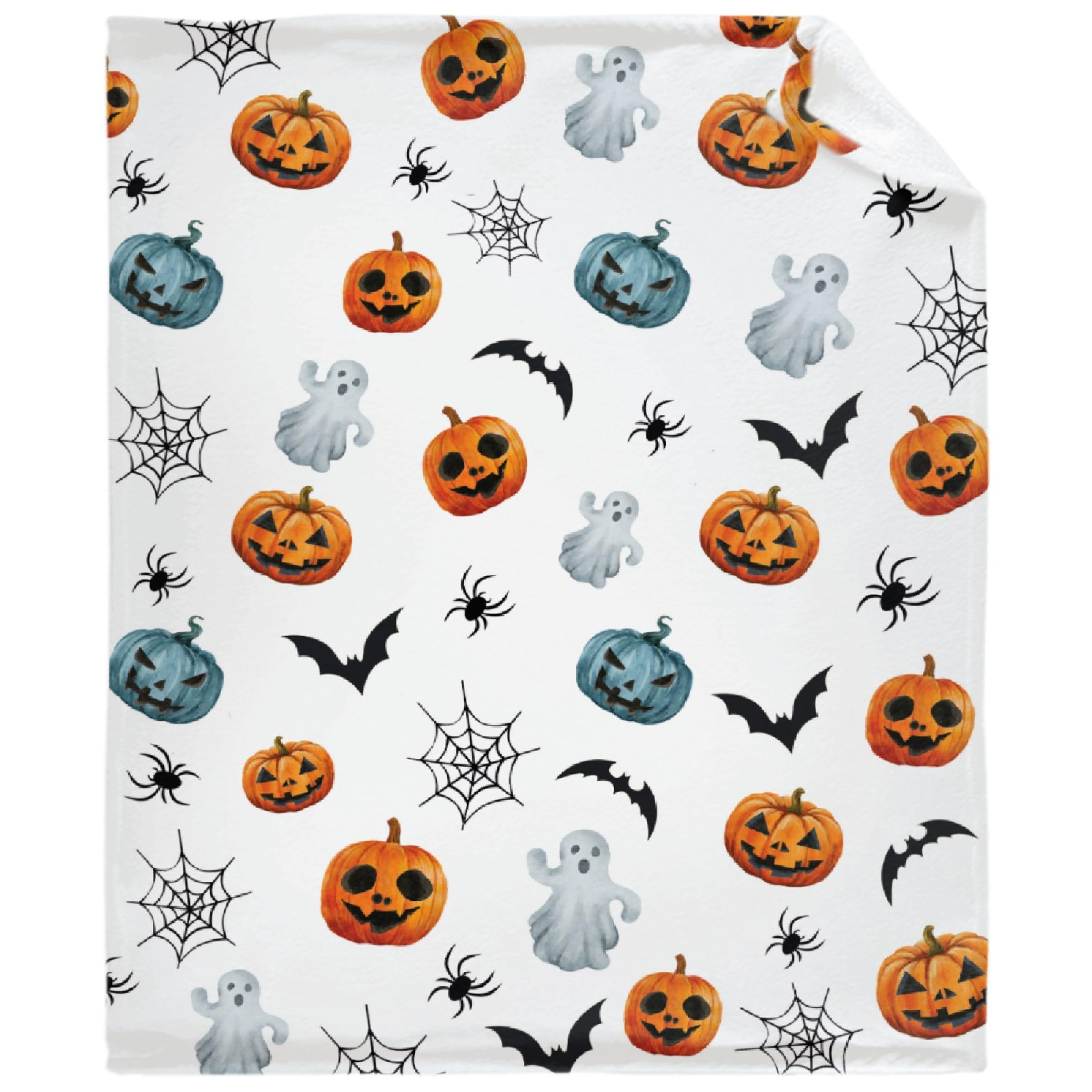 Halloween Pumpkin Bat Fleece Throw Blanket, Super Soft 100% Polyester, 120x90 inches, Unisex, Heavy Weight, For Family, Camping, Reading, Napping, Travel, Working