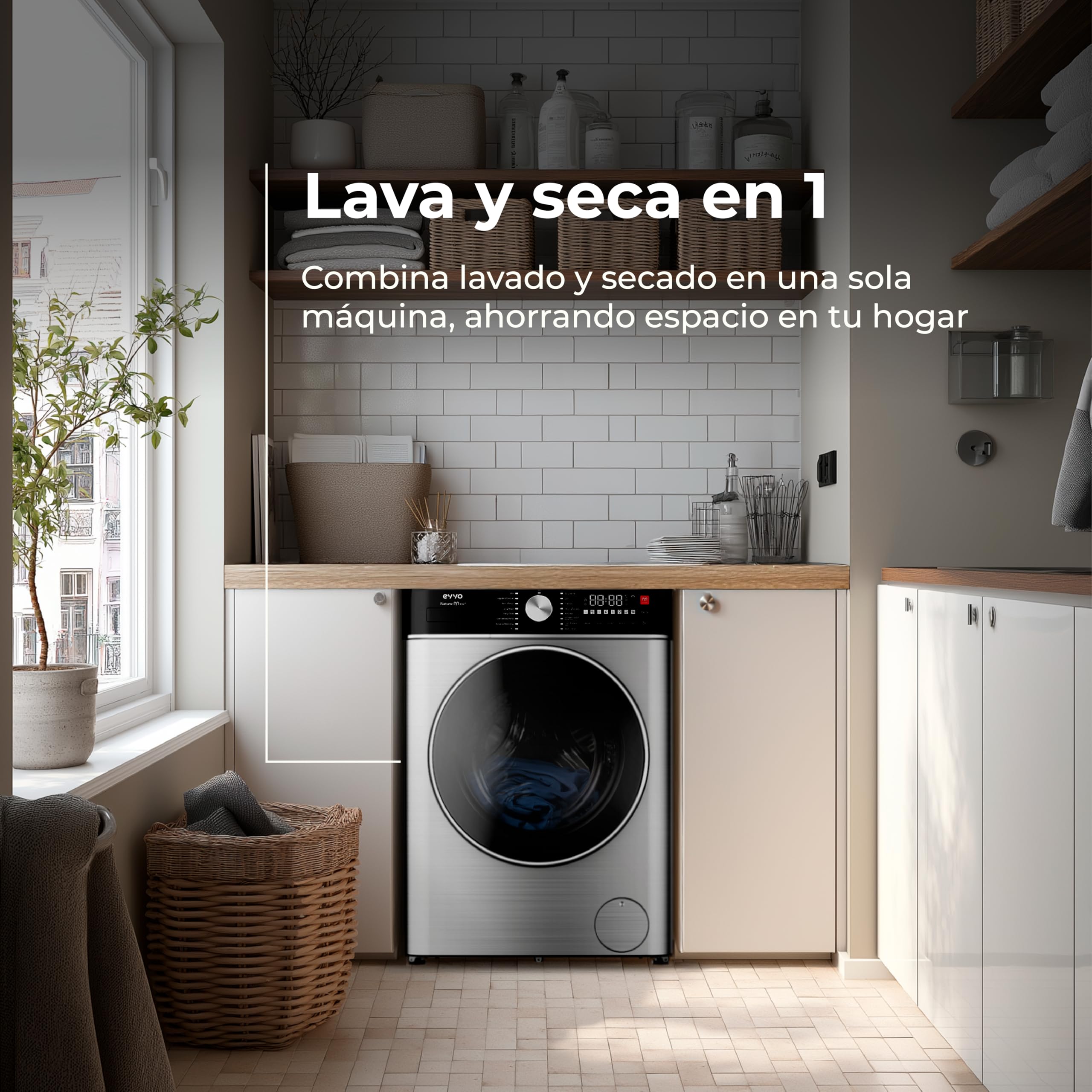 EVVO Nature M10/6X Washer-Dryer, 10 kg Wash + 6 kg Drying, 1400 rpm, BLDC Inverter Motor, Steam Wash, M-Smart One-Touch, Quick Wash 15', Delayed End 24 h, Stainless Steel — view 8