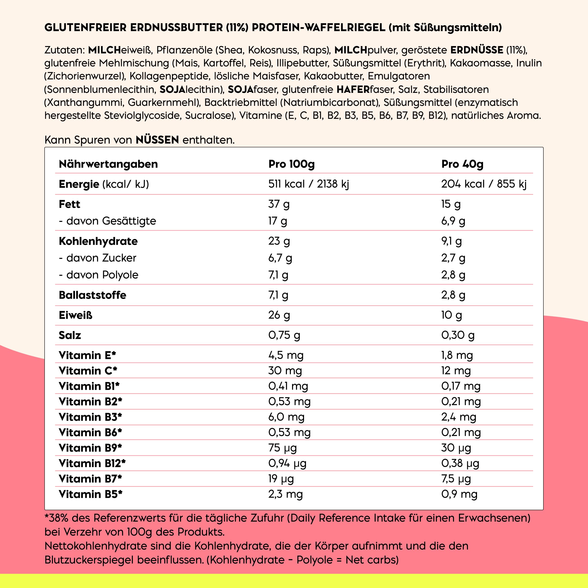 N!CK'S Protein Wafer Riegel Erdnussbutter, 24x40g – Ansicht 2