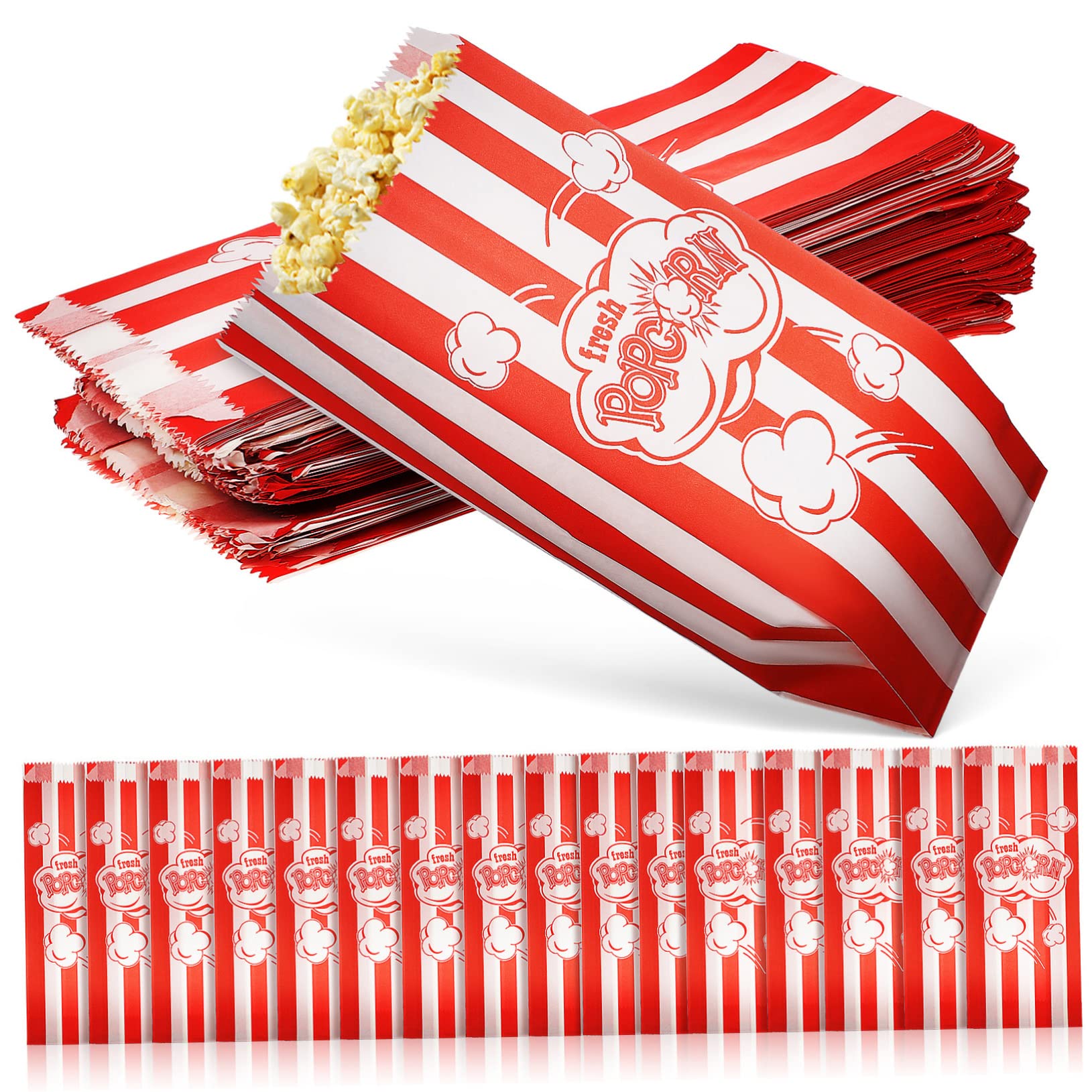 Didiseaon 100Pcs Striped Popcorn Bags Retro Paper Treats Bags for Snacks Nights Parties and Carnivals Convenient Design for Popcorn