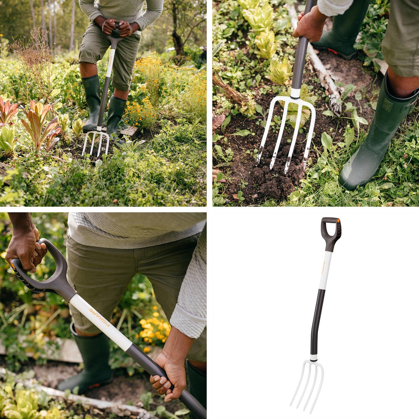 Fiskars Forcone per Terreni Morbidi e Friabili, con 4 Rebbi | Lunghezza: 105 cm, Rebbi e Manico in Acciaio di Alta Qualità, Nero/Bianco, Bianco, 1070715